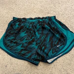 Nike Women's Teal and Black Patterned Athletic Shorts